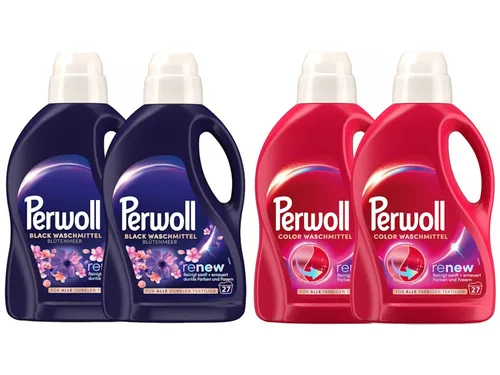 PERWOLL Flüssig Set 4x 27 WL (108WL) 2x Black Blütenmeer & 2x Color 4x 1,35l