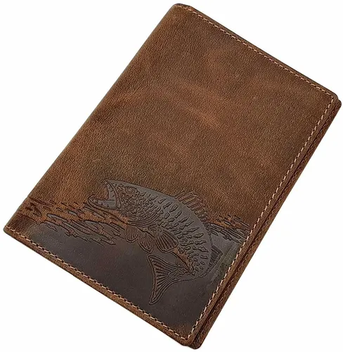 Büffellleder Ausweismappe Ausweisetui Ausweistasche Angelschein Zander Motiv