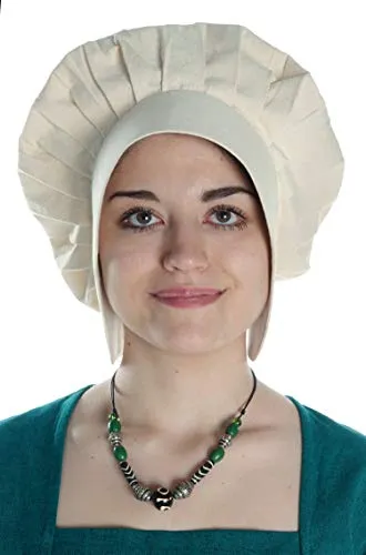 HEMAD Damen Mittelalter Haube mit Schild Baumwolle, naturbeige, Einheitsgröße