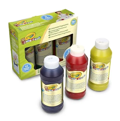 CRAYOLA - Mini Kids, 3 abwaschbare Finger-Tempera, Flaschen zu 236 ml, Grundfarben: blau, gelb, rot, ab 36 Monaten