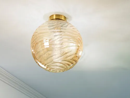 Kleine LED Deckenleuchte Glaskugel Wellenmuster Champagner, Ø30cm