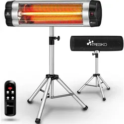 TRESKO Infrarot Heizstrahler mit Fernbedienung, 2500 W - Heizstrahler für Innen & Außen, höhenverstellbar und mit 3 Heizstufen für sofortige Wärme. Ideal für Gartenpartys oder Camping, mit Timer und wasserdichtem Design für maximalen Komfort.