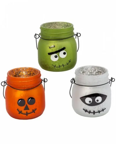 Horror-Shop Dekoobjekt Quecksilberglas Halloween Laternen Monster, Kürbis