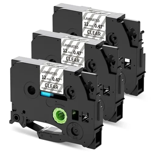 MarkField TZe-131 12mm Clear Schriftband Kompatibel mit Brother P-touch Bänder TZe131 TZ Transparent Band für PT-H100LB H105 H107 H110 Cube D210/vp D410 P700 1000 1080, 3 Pack Schwarz auf klar