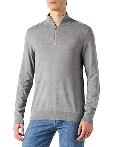 SELECTED HOMME Herren SLHBERG Half Zip Cardigan - Strickjacke für Herren in Medium Grey Melange, eleganter Stehkragen mit Reißverschluss für vielseitige Styles und Komfort.
