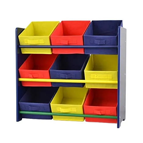 Mendler Buntes Kinderregal Regal für Kinder, Holz, 9 Ablageflächer, mit Boxen