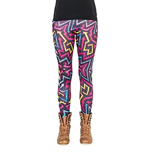 cosey - Neon Line Leggings - knallige Farben- in verschiedenen Leuchtend bunten Designs (Einheitsgröße) (Retro Arrows)