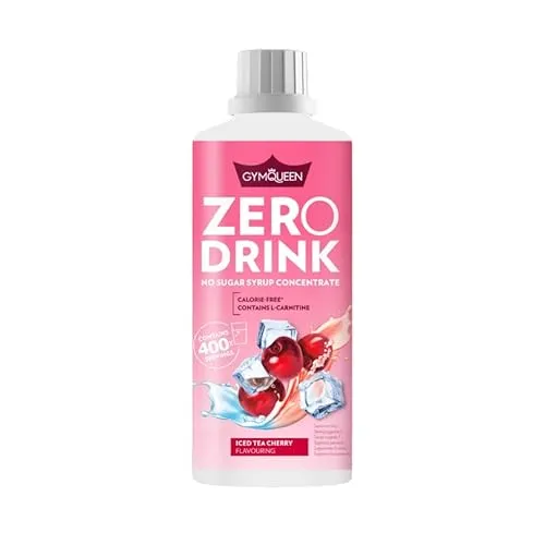 GymQueen Zero Drink Eistee-Kirsch 1000ml, kalorienarmes und zuckerfreies Getränkekonzentrat 1:80, angereichert mit B-Vitaminen für deinen Stoffwechsel und L-Carnitin, Getränke-Sirup