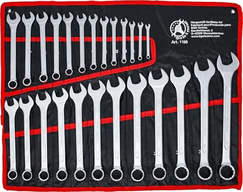 Maul-Ringschlüssel-Satz SW 6 - 32mm 25-teilig - Werkzeug-Set mit warm geschmiedeten, verchromten Schlüsseln, ideal für präzise Arbeiten. Inklusive praktischer Tetron-Rolltasche für einfachen Transport.