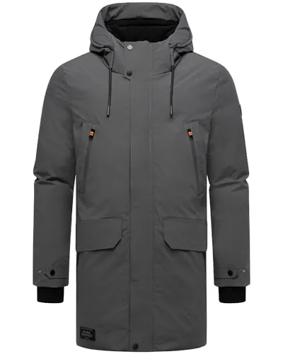 STONE HARBOUR Herren warmer Wintermantel lang Winterparka mit Fleece-Innenfutter, zahlreichen Taschen innen und außen und großer Kapuze Kitraan XX Anthracite Gr. S