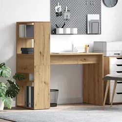 vidaXL Schreibtisch Artisan-Eiche 113 x 54 x 120 cm - Moderner Schreibtisch aus Holzwerkstoff mit 4 Regalen für optimalen Stauraum, ideal für Wohnzimmer oder Büro.