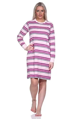 Normann Damen Kuschel Frottee Nachthemd Langarm - Streifenoptik in Rosa, Größe 40/42 - Kuscheliges Langarm-Nachthemd aus Frottee für gemütliche Nächte. Mit eleganter Streifenoptik und praktischen Bündchen für optimalen Sitz. Auch in Übergrößen erhältlich. Pflegeleicht und schadstofffrei.