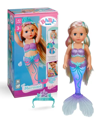 Baby Born Meerjungfrauenpuppe - Babypuppe im Meerjungfrauen-Design mit frisierbarem Haar und Farbwechselfunktion. Ideal für kreative Spielstunden, ab 3 Jahren geeignet.