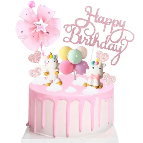 AODIGEGE Einhorn Tortendeko Geburtstag Macaron Kuchen Deko Torte Topper Einhorn, Regenbogen, Geburtstagsbanner für Kinder Mädchen Junge