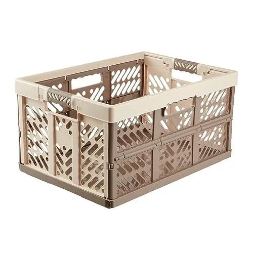 keeeper 4x Stabile Profi-Klappboxen mit Soft-Touch Griffen, 54 x 37 x 28 cm, 45 l, Ben, Creme/ Taupe