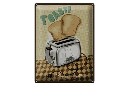 Femer GmbH Metallschild Reklame 30x40 cm Toast now automatic Retro, (1 St), gewölbte Oberfläche, abgerundete Ecken, umgeschlagene Kanten