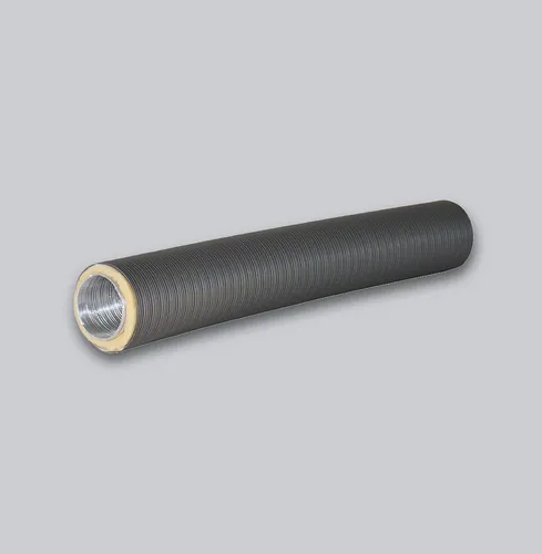Subtiel Flexrohr Alu-Flexrohr Therm-Flex isoliert - Isoliertes Aluflexrohr für eine optimale Luftzufuhr am Kamin. Mit einer gedämmten Außenhülle sorgt es für zuverlässige Leistung und schützt vor Kondenswasser. Erhältlich in Grau oder Schwarz, 75 cm lang und temperaturbeständig bis 200 °C.
