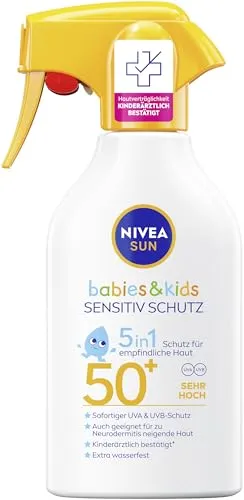 Nivea Sun Sonnenschutzpflege für Babies & Kids LSF 50+, 250ml - NIVEA SUN bietet mit der Sensitive Protect Sonnenlotion für Babies & Kids zuverlässigen Schutz mit extra sanfter Formel. Ideal für empfindliche Kinderhaut, wasserfest und parfümfrei – perfekt für unbeschwerte Tage im Freien.