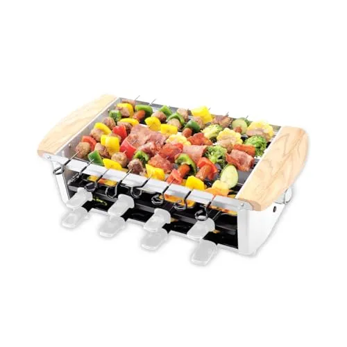 LITTLE BALANCE 8263 Raclette Alpes 1200-8, Raclette/Grill 8 Personen, Raclette Grill Elektrische Grillspieße, Antihaftbeschichtung, Mitgeliefertes Zubehör, 1200 W, Weiß