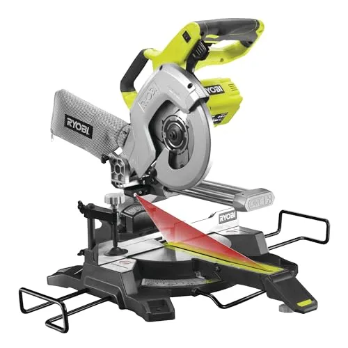 Ryobi Kapp-Gehrungssäge R18MS216-0 ONE+ - Akkubetriebene Paneelsäge mit beeindruckender Schnittleistung bis 270mm. Ausgestattet mit Laser für exakte Schnittanzeigen und einer robusten Aluminium-Druckguss-Tischplatte.