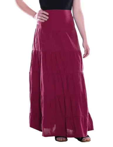 Vishes Damen Maxi-Rock - Vintage Retro in Dunkelrot - Röcke für Damen, langer, bequemer Rock aus handgewebter Baumwolle mit elastischem Bund für optimalen Tragekomfort und vielfältige Kombinationsmöglichkeiten.