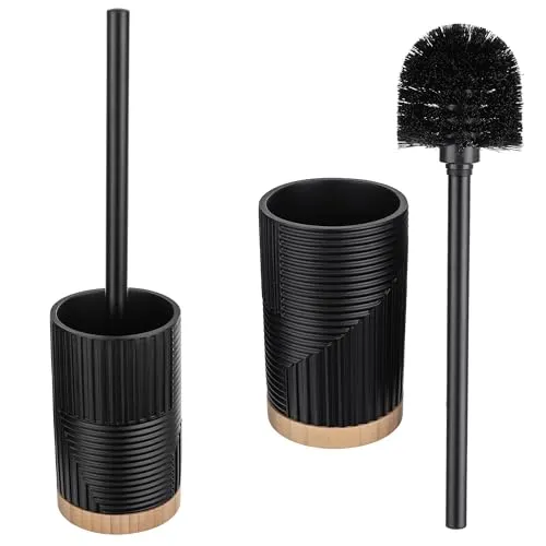 KADAX WC Bürste mit Halter, Klobürste Set, Toilettenbürstenset mit Griff und Halterung, Toilettenbürste mit Bürstenhalter, WC Garnitur ohne Bohren (Rund Schwarz)
