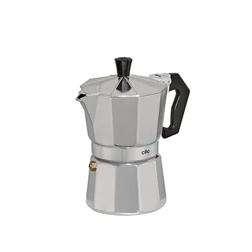 cilio Espressokocher Classico für 3 Tassen | Höhe: 16 cm | Ø: 8,5 cm | Aluminium-Gehäuse | Silber | Espresso Kocher mit Planboden | für Reisen oder Camping | Camping Kaffeekocher