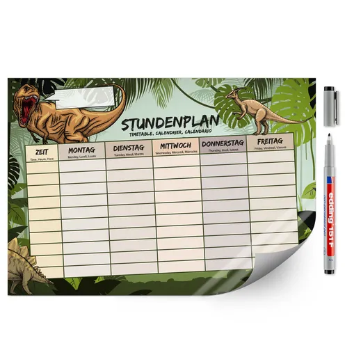 Selbstklebender Stundenplan im Dino-Design I Abwischbar I DIN A4 I dv_1071