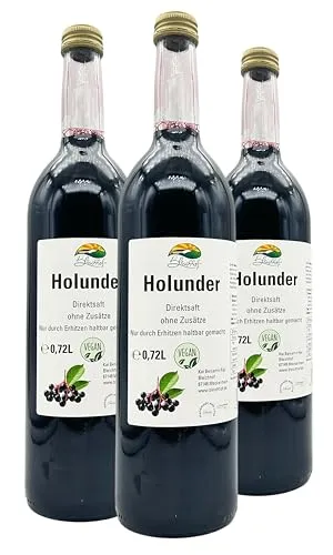 BLEICHHOF® Holundersaft - Direktsaft, vegan (3x0,72l) - Säfte: Hochwertiger veganer Holundersaft aus reifen Beeren, ohne Zuckerzusatz und Zusatzstoffe. Ideal für Desserts oder als erfrischendes Getränk. Familienbetrieb mit Fokus auf Nachhaltigkeit und Klimaschutz.