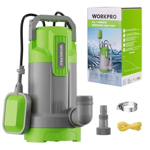 WORKPRO Schmutzwasserpumpe, 700W Tauchpumpe mit Fördermenge 17.000 l/h, Wasserpumpe mit Schwimmerschalter, Max. Förderhöhe 10 m, Max. Eintauchtiefe 7 m, Fremdkörper bis 30 mm, Auto und Manuell-Modus