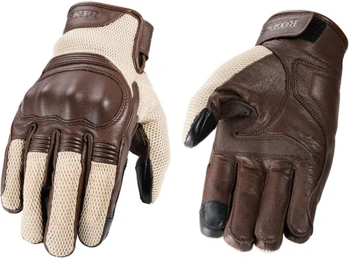 Rokker Austin Motorradhandschuhe - Beige/Dunkelbraun - XL - Sommerliche Motorradhandschuhe aus Leder und Air-Mesh mit ergonomischer Passform. Ideal für eine optimale Belüftung und Komfort beim Fahren. Zertifiziert nach EN 13594:2015.