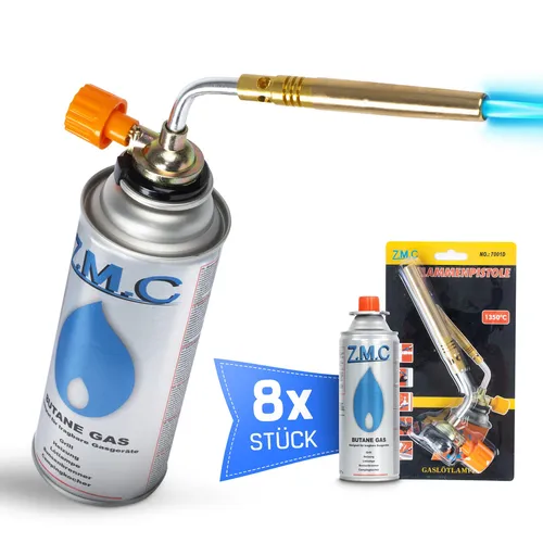 Gasbrenner Bunsenbrenner Lötlampe Lötbrenner Gasanzünder + 8 Gaskartuschen 227g