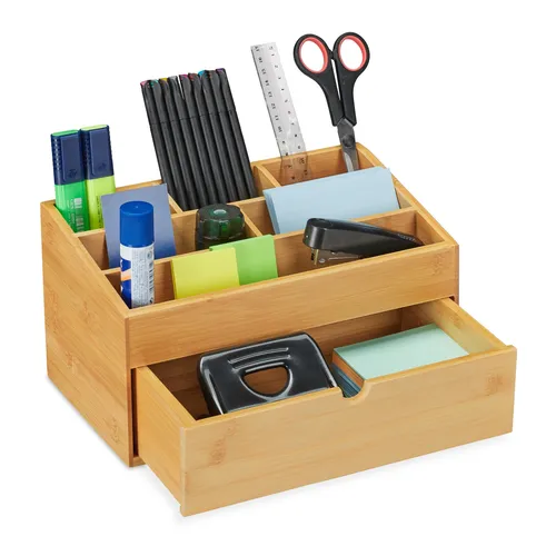 Schreibtisch organizer Bambus Aufbewahrungsbox 1,4 kg 6 Fächer Büro Organizer