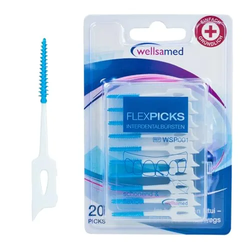 wellsamed FlexPicks 20 Stück Interdentalbürsten mit flexiblen Gummiborsten, zur effektiven Reinigung der Zahnzwischenräume