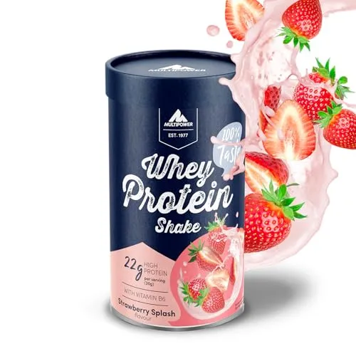 Multipower Whey Protein Shake Pulver 420g, Protein Pulver mit Erdbeer-Geschmack und Vitamin B6, ideal zur Regeneration des Körpers nach dem Sport