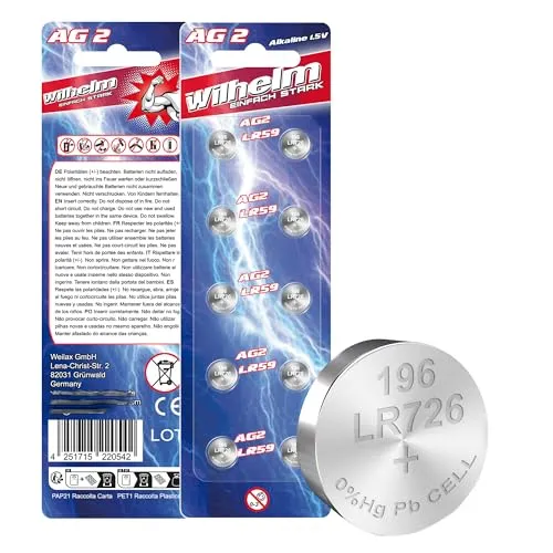 AG2 Wilhelm Cell Knopfzellen Knopfbatterien Uhrenbatterien LR726 LR59 196 396 1,5V 10