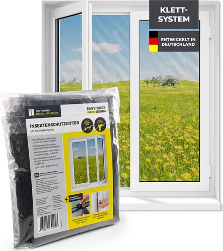 EASYmaxx Fliegengitter Fenster Magic Click Moskitonetz zuschneidbar alle Fenster bis 150 x 130 cm Einfache Montage kein Bohren Schrauben