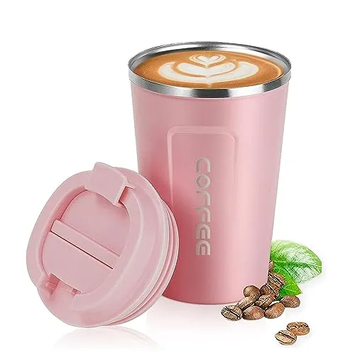 ERBO Kaffeebecher to go, Thermobecher Edelsthal, Auslaufsicher Kaffeetasse Kaffeebecher mit Deckel, Kaffeetasse Thermobecher für Unterwegs Umweltfreundlich, Rosa 380ml
