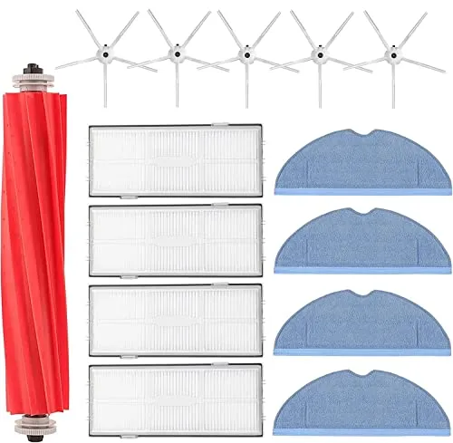 Chuancheng 14 Stück Zubehör für Xiaomi Roborock S7/ S7+/ S7 MaxV/ S7 MaxV Plus/ S7 MaxV Ultra/ S7 Pro Ultra Staubsauger Ersatzteile, 1 Hauptbürste, 4 Filter, 4 Wischtücher, 5 Seitenbürsten