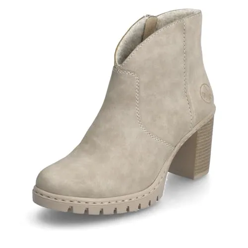 Rieker Damen Klassische Stiefeletten Y2553 - Wanderschuhe mit 7.4 cm Blockabsatz, ideal für den Übergang. Bequem und stylisch, aus Kunstleder mit Reißverschluss für einfaches An- und Ausziehen.