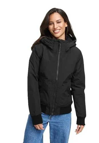 MARIKOO Damen Winterjacke (XS-XXL) - wind- und wasserabweisend, mit Kapuze, weiches Fleecefutter - N084 - Schwarz Größe M - Gr.M