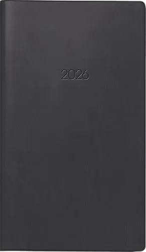 BRUNNEN Taschenkalender Mod. 758 2026 | A6, schwarz - Praktischer Taschenkalender im A6-Format mit 1 Woche pro Seite. Enthält Jahresübersicht, Monatspläne, Notizseiten und ein auswechselbares Adress-Register. Ideal für die Planung und Organisation im Alltag.