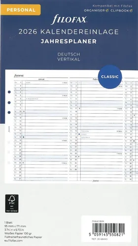 Filofax Kalendereinlage Personal / Jahresplaner deutsch 2026 Art. Nr. 26-68445