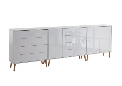 BMG Möbel Kommode Sideboard Mailand Set 11 - Hochglanz Weiß mit Push-to-open - Moderne Kommode in Weiß Hochglanz, 3-teilig mit 8 Schubladen und Push-to-open-Funktion für einfachen Zugriff. Ideal für stilvolle Wohnräume.