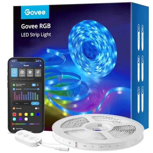 Govee WiFi LED Strip 5m - Smart RGB LED Streifen mit Musik-Sync - LED Streifen für Innenräume, steuerbar via App und Sprachbefehlen. Musik-Synchronisation für lebendige Partys und individuelle Farbgestaltung.