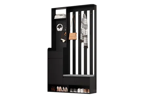 MODFU Garderoben-Set für Ihren Eingangsbereich, (Flurgarderobe, Flur-Schuhschrank, Garderobe, 1-St., 4 Haken), mit gepolsterter Aufbewahrungsbank, Stecktafel, 4 Haken