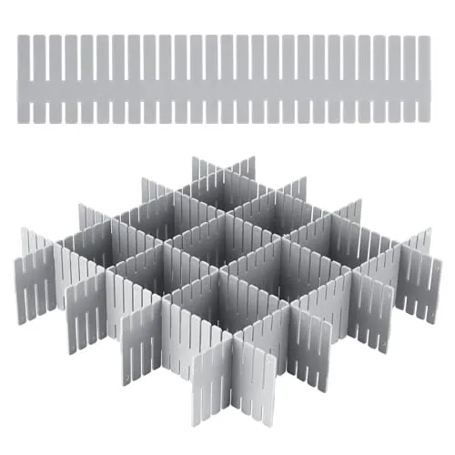 Pavlleen 24 Stück Schubladenteiler, Schubladentrenner Verstellbar, Schubladeneinteiler, Schubladen Organizer Verstellbar, Weiß Trennwände für Unterwäsche, Socken, Kosmetik, Schlafzimmer, Büro (Grau)