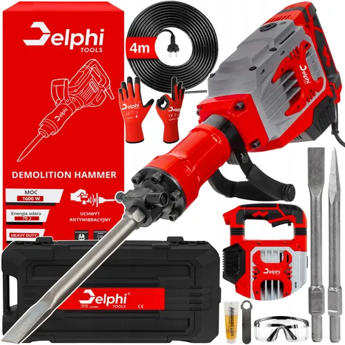 Delphi Tools Abbruchhammer 70 J 1600 W HEX 30 mm Ölgekühlt mit 2 Meißeln und Transportkoffer