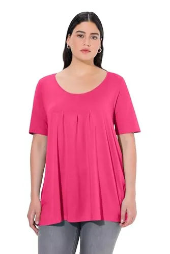 Ulla Popken Damen, Zierfalten, A-Linie, Rundhals, Halbarm, Modal T-Shirts, Magentapink, 42-44