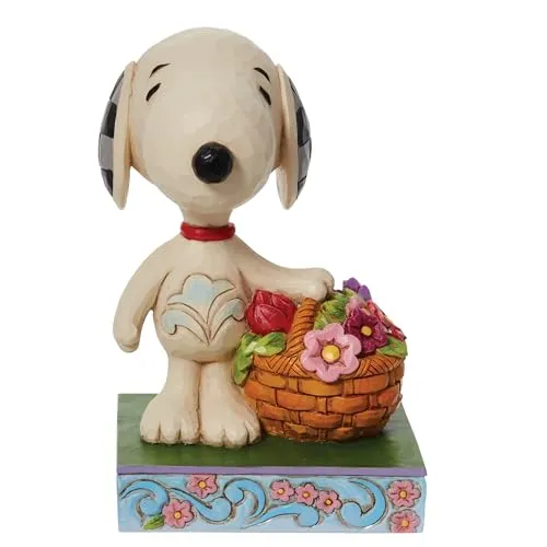 Enesco Peanuts by Jim Shore Snoopy mit einem Korb mit Tulpen, 12 cm, mehrfarbig